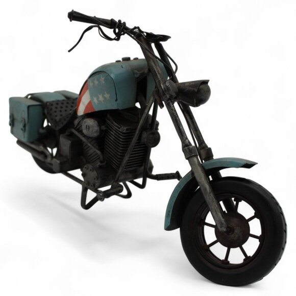 Vintage Metal Motorcycle Model With American Flag Design & Saddlebags - Picture 3 of 8